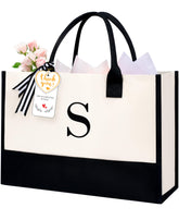 BAGAIL Initial Tote Bag, Personalized Birthday Gifts for Women, Teacher, Friends, Mom, Wedding, Monogrammed Beach Bag(1pcs-Ivory, S)